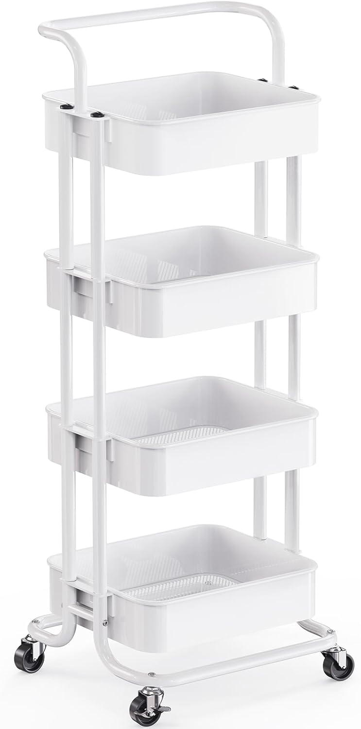 Pipishell 4 Tier Mesh Utility Cart, Rolling Metal Organization Cart with Handle and Lockable