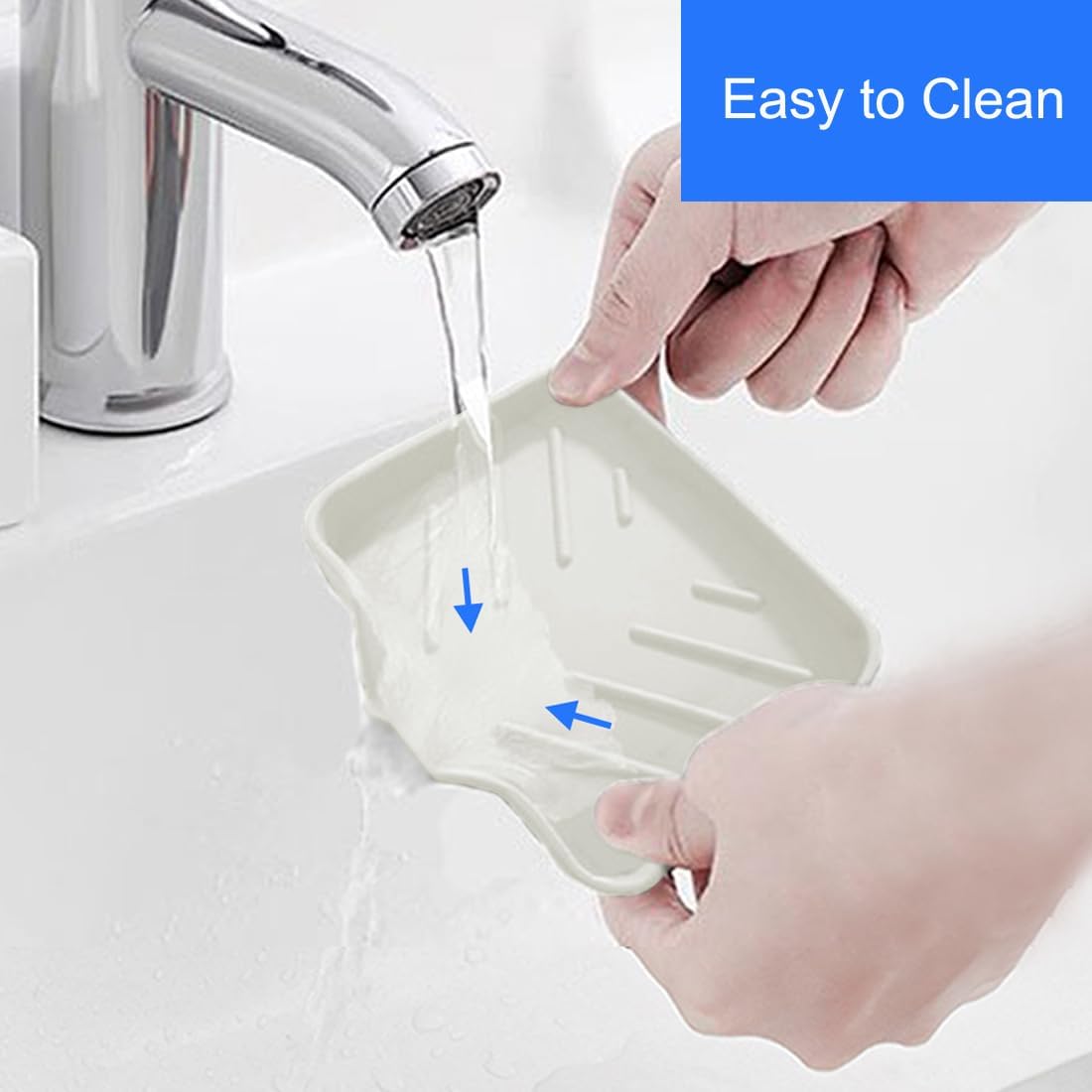 Sponge Holder with Drain Spout, Silicone Sponge Tray for Kitchen Sink, Rubber Soap Dish for Shower
