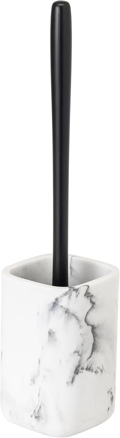 Vigar Zense Toilet Brush and Holder Set, Toilet Bowl Brush with Polyresin Stone Holder, Bathroom