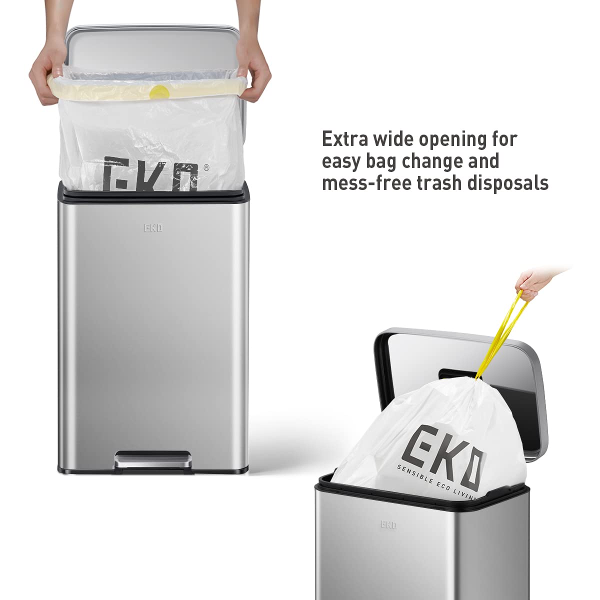 EKO Madison Matte Stainless 50 Liter/13.2 Gallon Step Trash Can w/Inner Liner - Fingerprint
