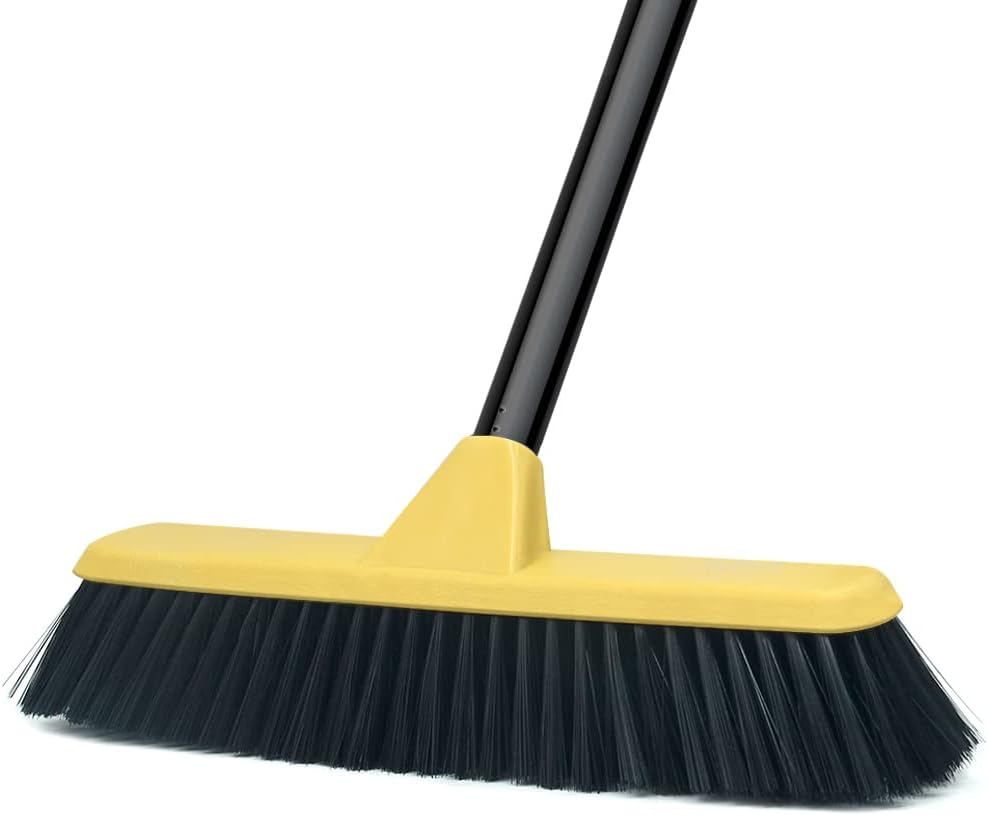 Push Broom with Long Handle, Floor Brush 51.6 inch Soft Bristle Broom 12.2" Wide for Cleaning