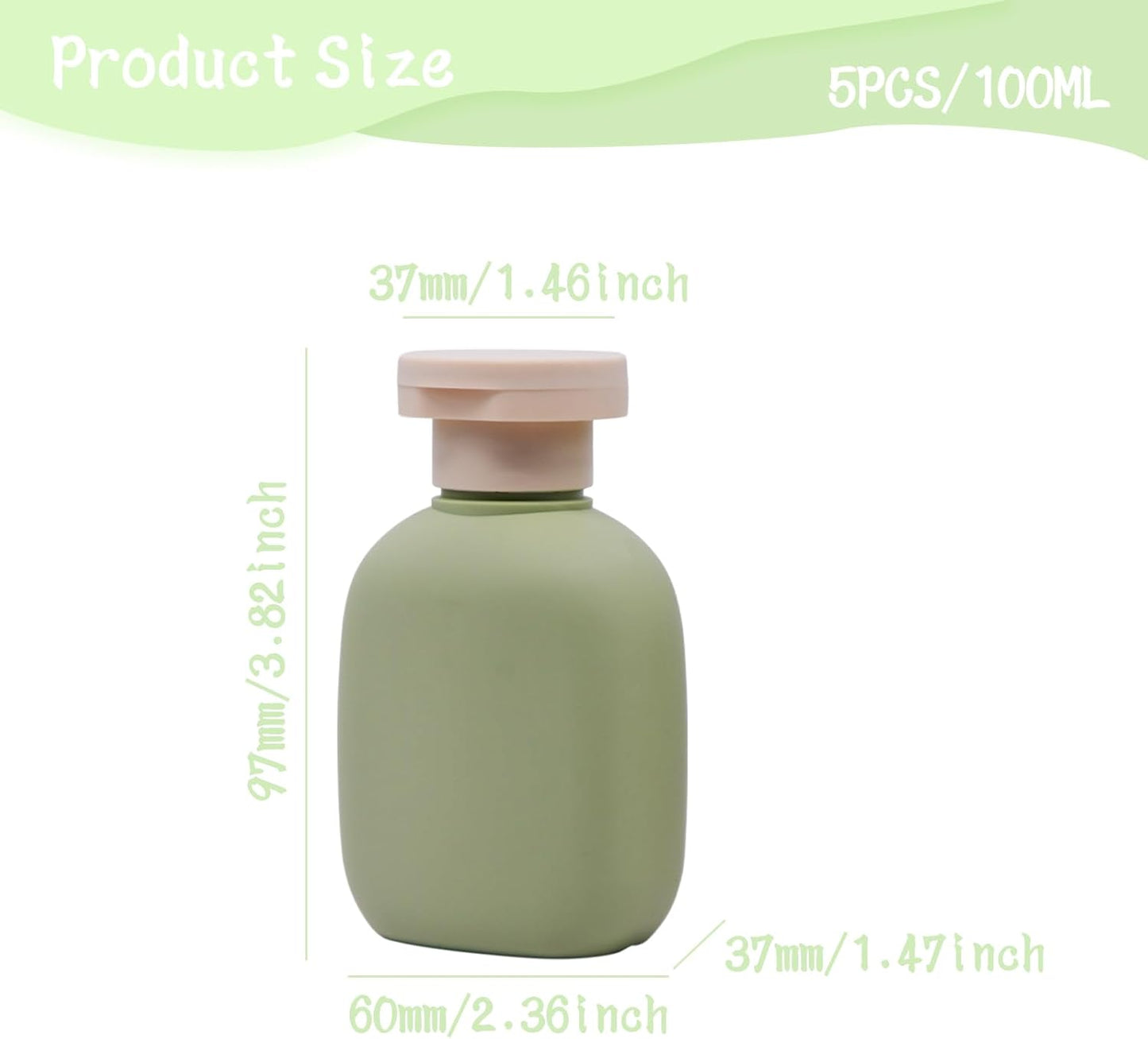 3.4 oz Leak-Proof Travel Bottles (5 Pack) - Plastic Squeeze Containers for Shampoo, Toiletries &