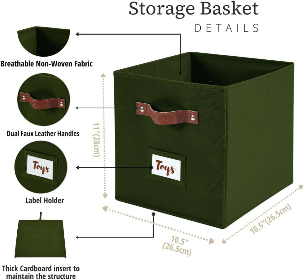DECOMOMO Storage Bins, Cube Storage Bin with Labels, Fabric Storage Cubes for Shelves (10.5" x 11"