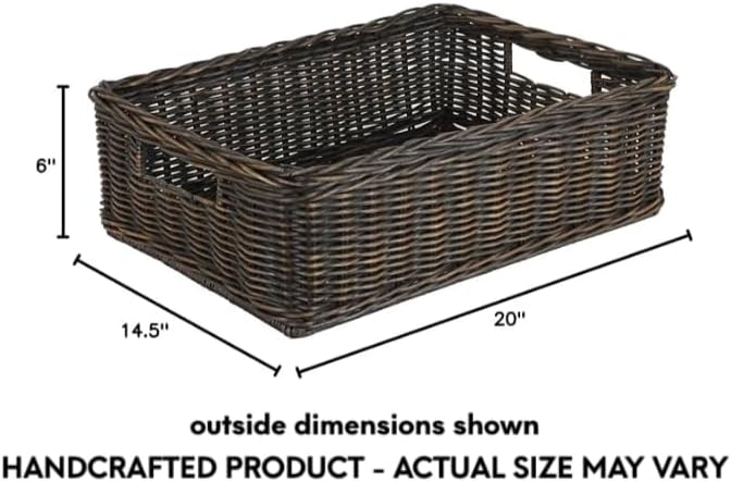 The Basket Lady Under The Bed/Basic Wicker Storage Basket, Medium, 20 in L x 14.5 in W x 6 in H