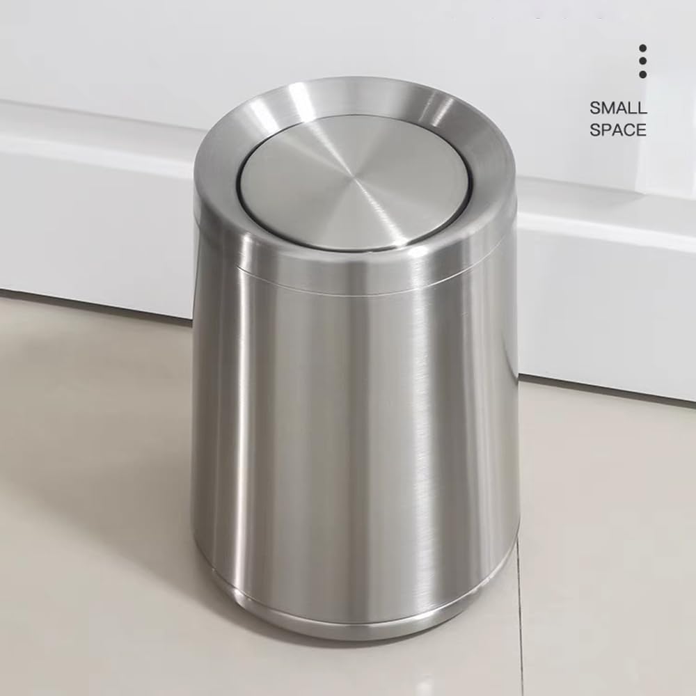 2.1 Gallon Bathroom Trash can with Lid, Small Brushed Silver Garbage Can, Stainless Steel Waste