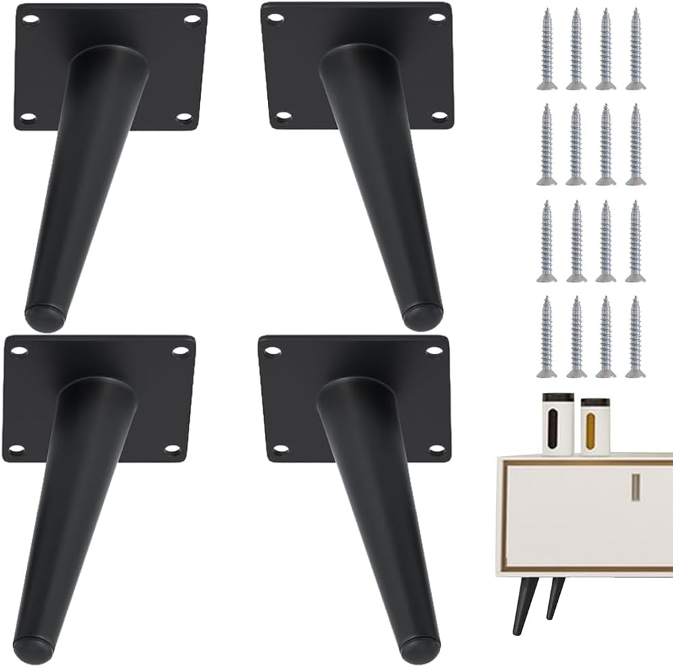 4PCS 5 Inch Matte Black Tapered Angled Legs for Furniture, Metal Mid Century Mordern Feet, Heavy