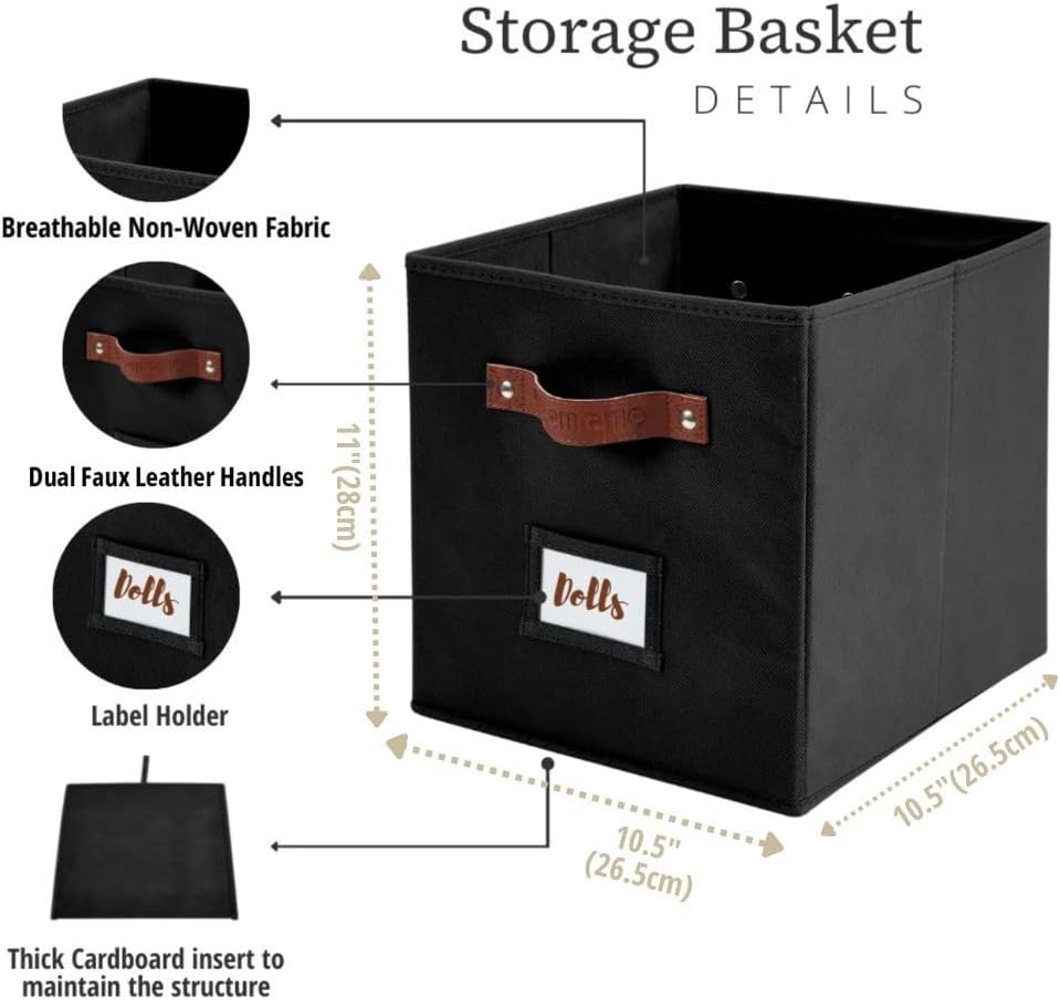 DECOMOMO Storage Bins, Cube Storage Bin with Labels, Fabric Storage Cubes for Shelves (10.5" x 11"