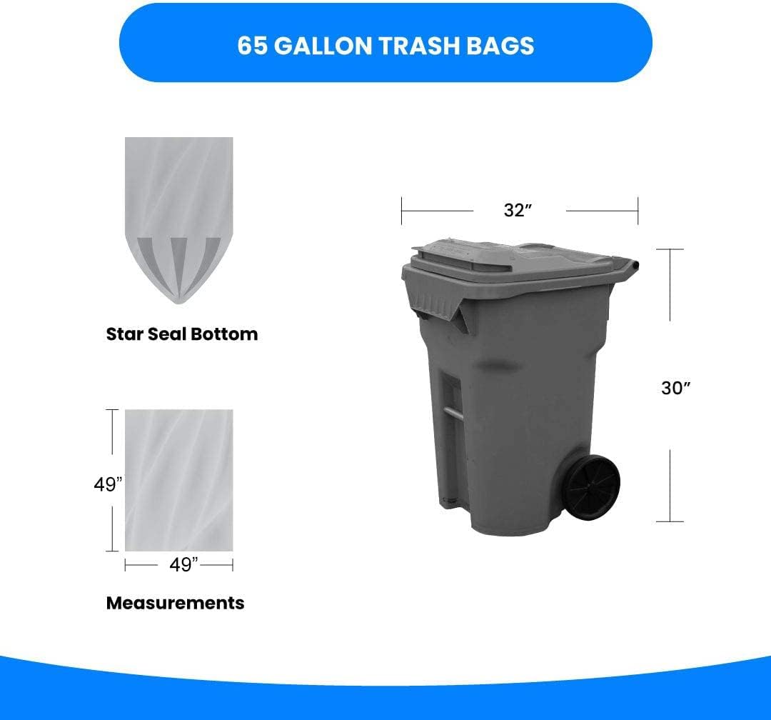 Reli. SuperValue 65 Gallon Trash Bags | 60 Count | Made in USA | Heavy Duty | Clear Multi-Use