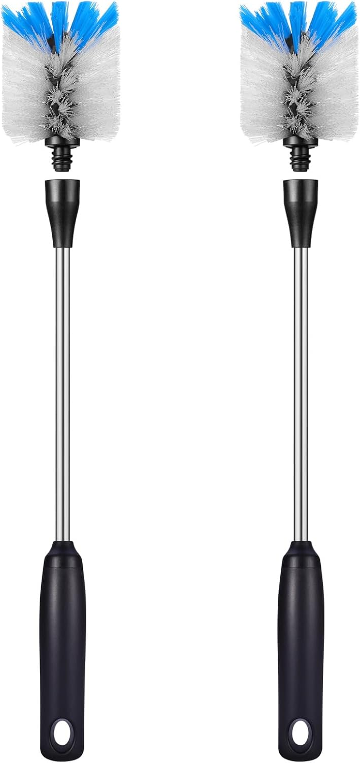 Stainless Steel Bottle Brush with Replaceable Head, 2 Pack Long Handle Scrubbing Brush for Water