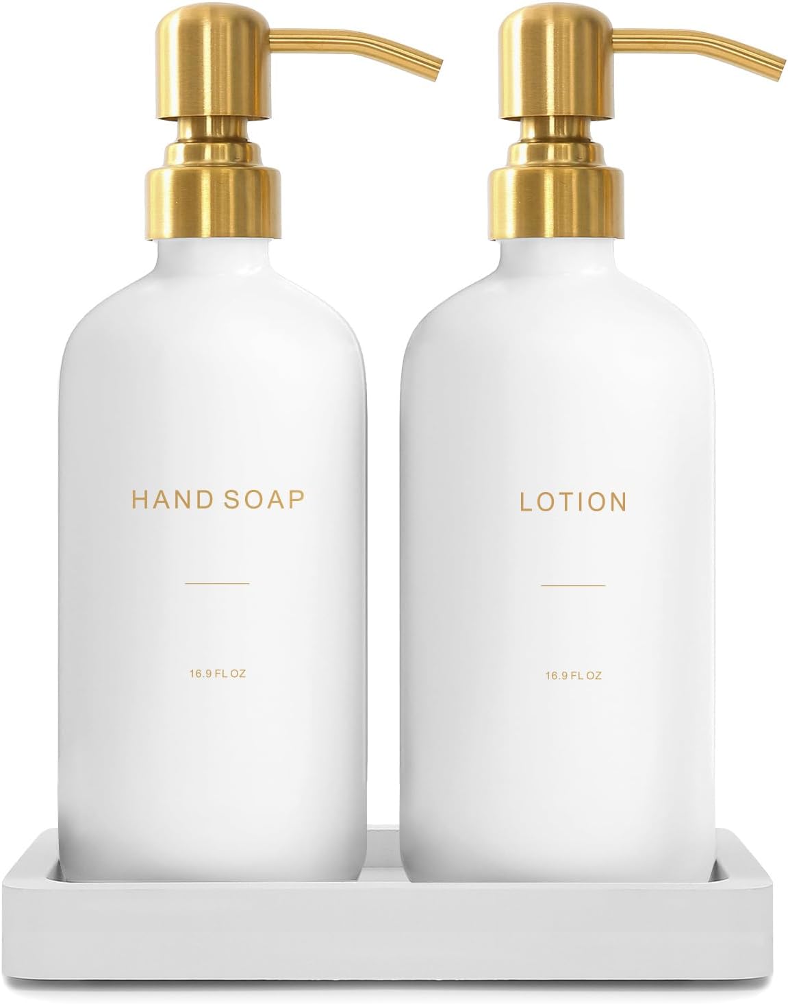 Gold Soap Dispenser Bathroom Set, Hand and Lotion Dispenser with Stainless Steel Pump, Perfect for