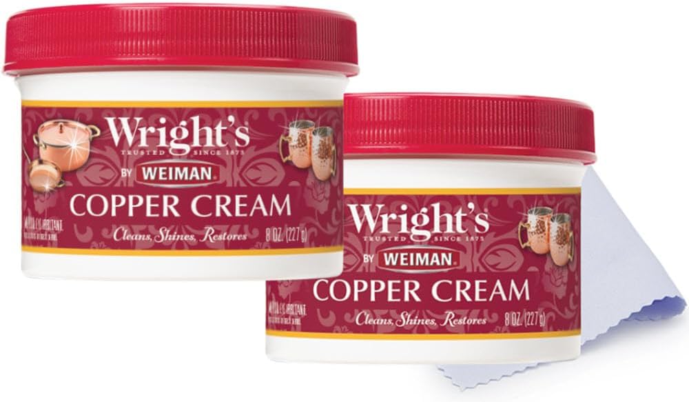 Wright's Copper Cream Cleaner - 8 Ounce 2 Pack with Polishing Cloth - Gently Cleans and Removes