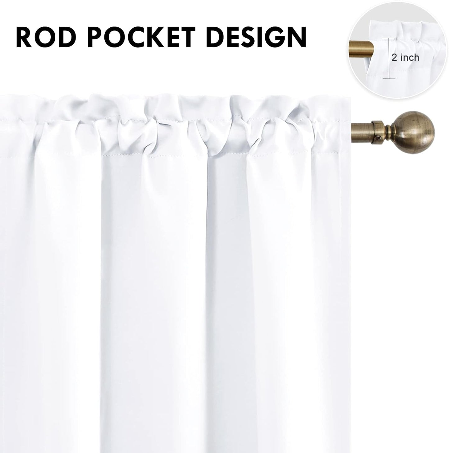 DWCN White Curtains for Living Room Thermal Insulated, 50% Light Blocking Curtains for Bedroom