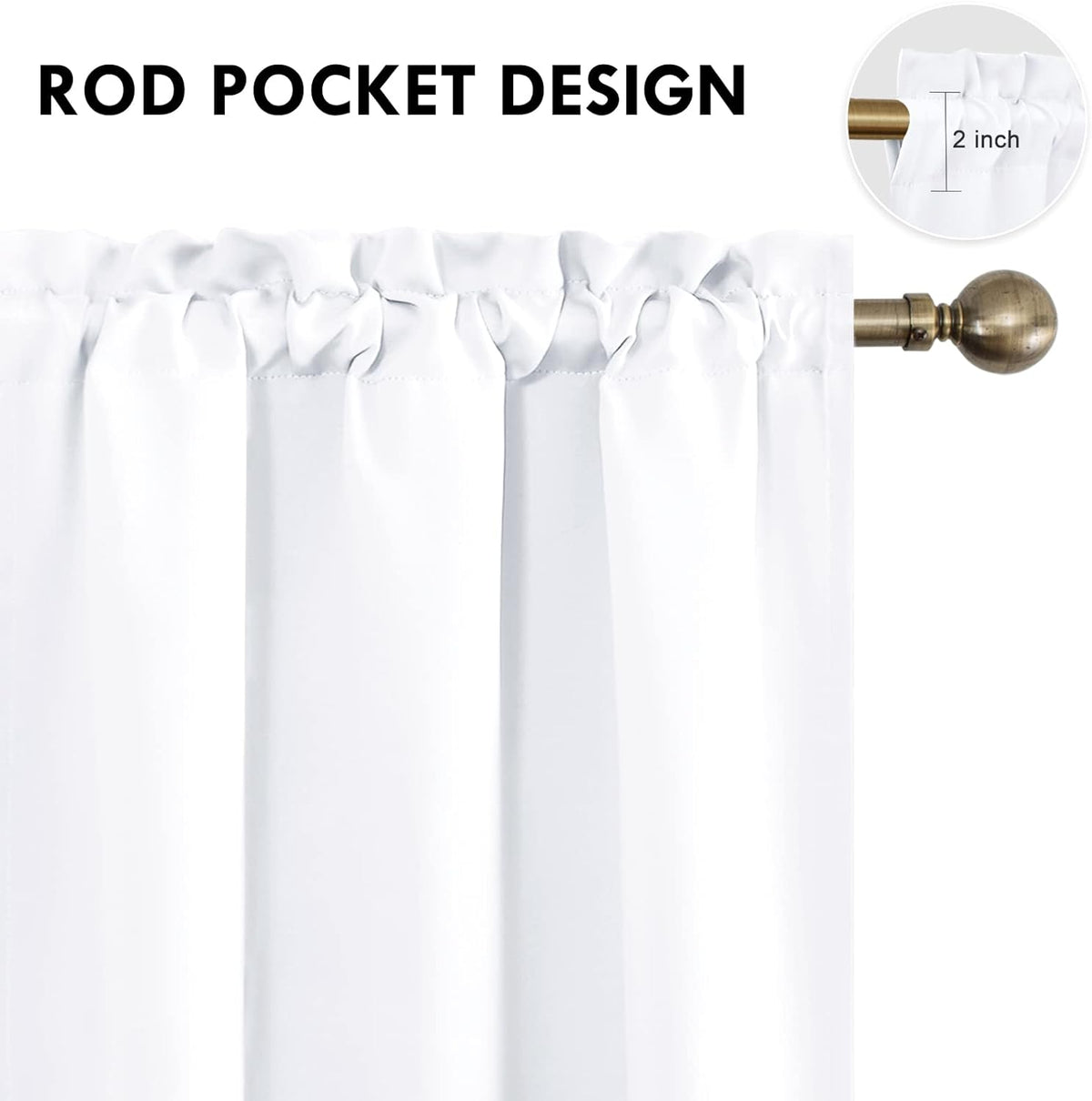 DWCN White Curtains for Living Room Thermal Insulated, 50% Light Blocking Curtains for Bedroom