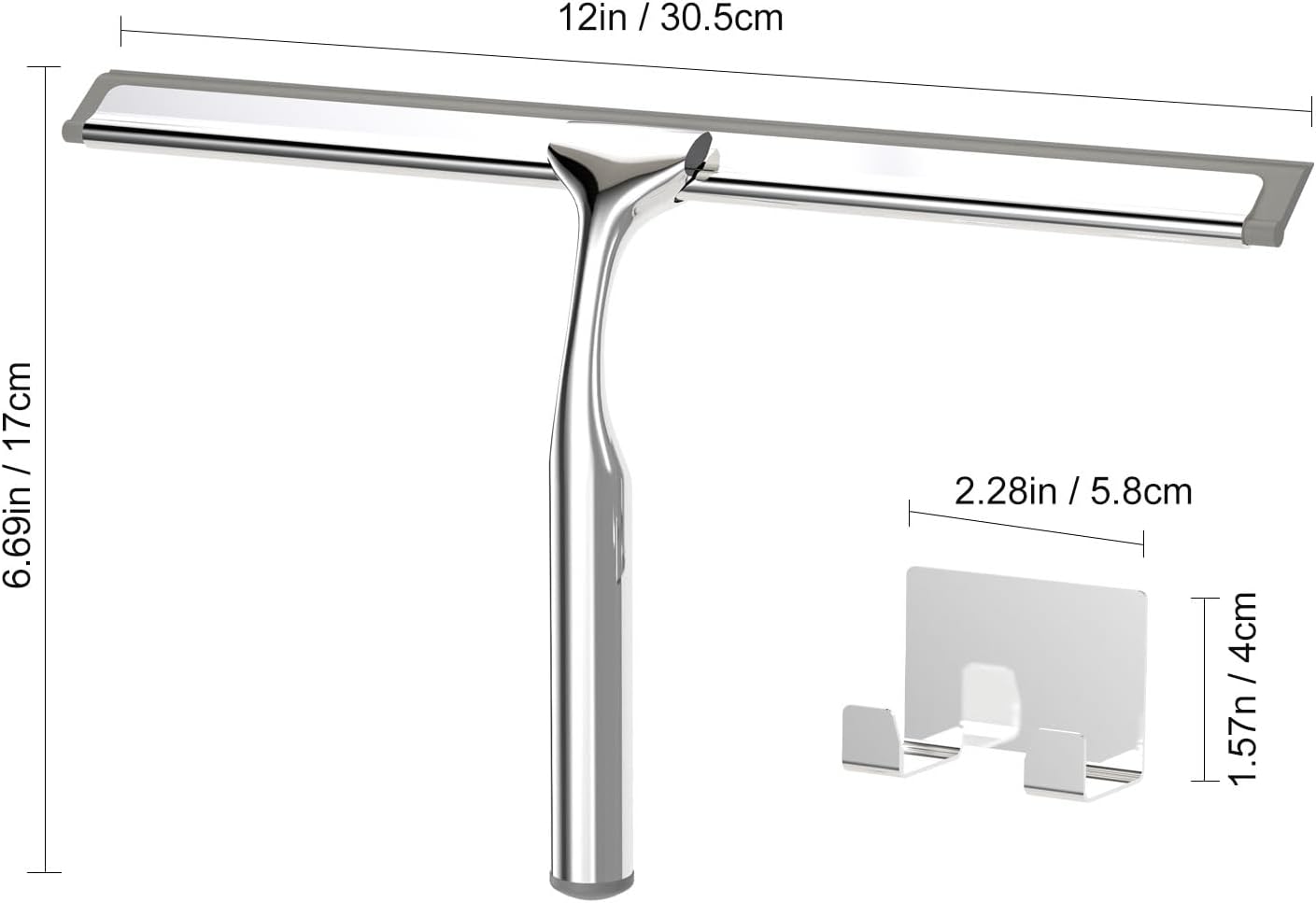 Shower Squeegee for Glass Doors, Squeegee for Shower Glass, Bathroom with Hook, Stainless Steel
