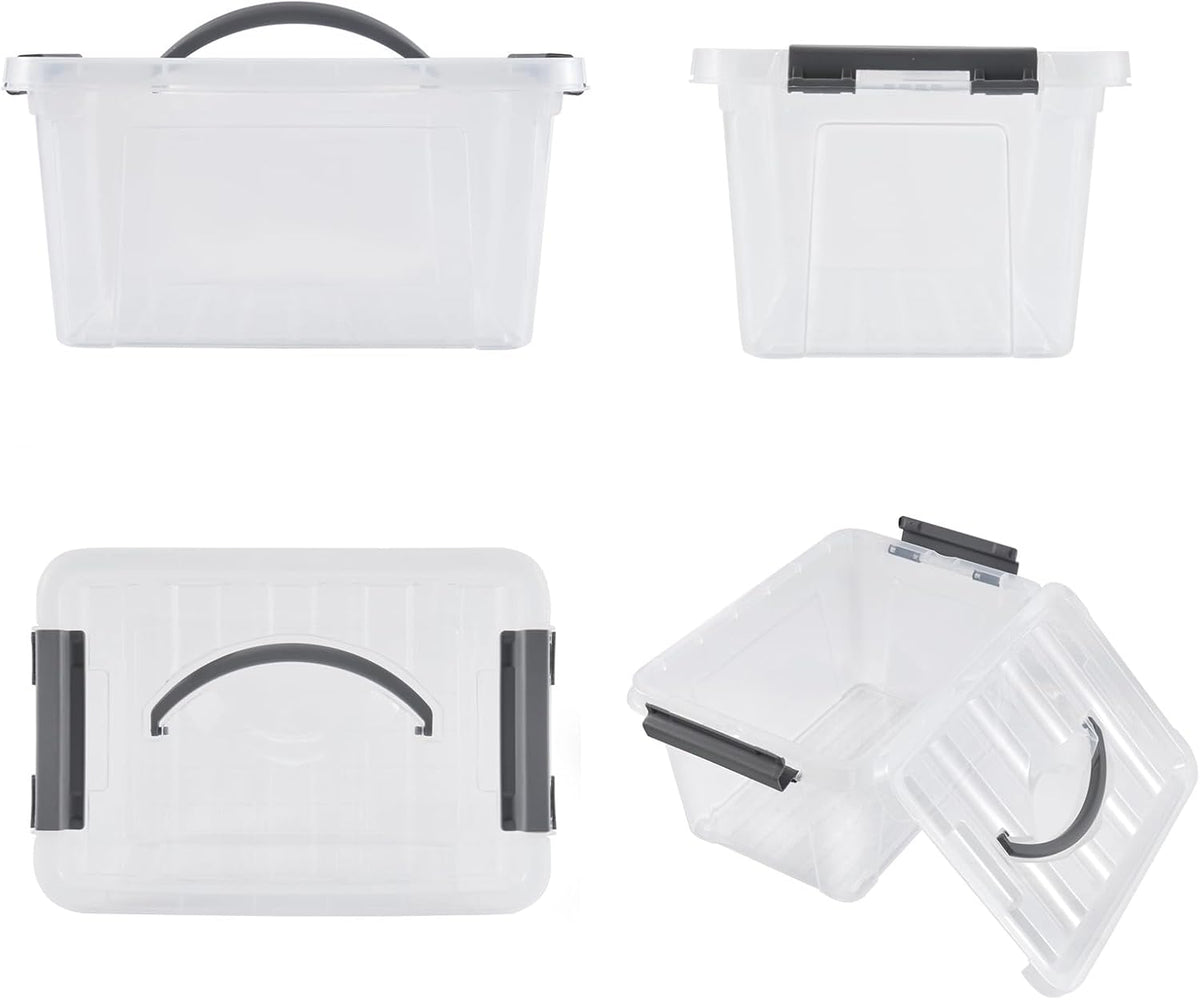 6 Quart Plastic Stackable Storage Latch Bins,Clear Latching Box with Handle and Lid,Pack of 6 (Grey