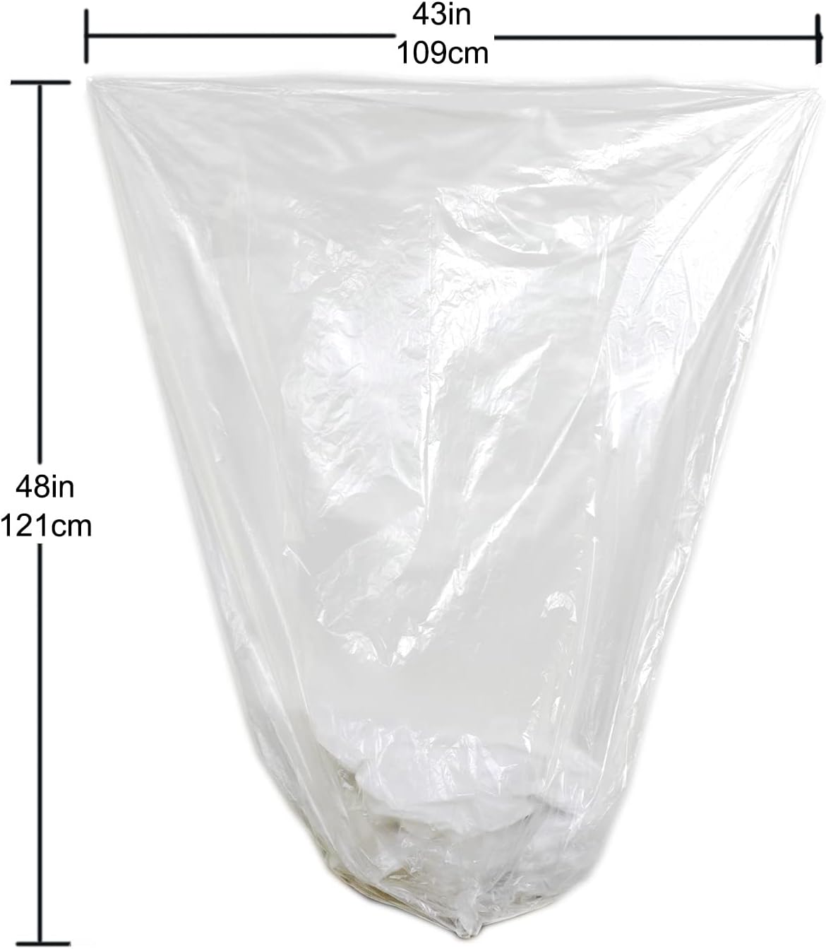 TYPLASTICS 45-48 Gallon Clear Trash Can Liners - 43" x 48" - High Density Garbage Bags - 200 Pack