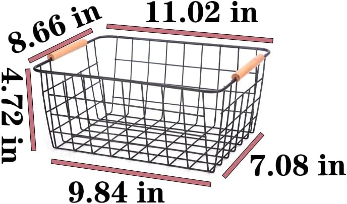 LeleCAT Wire Baskets with Wooden Handles, Wire Storage Organizer Baskets , Household Refrigerator