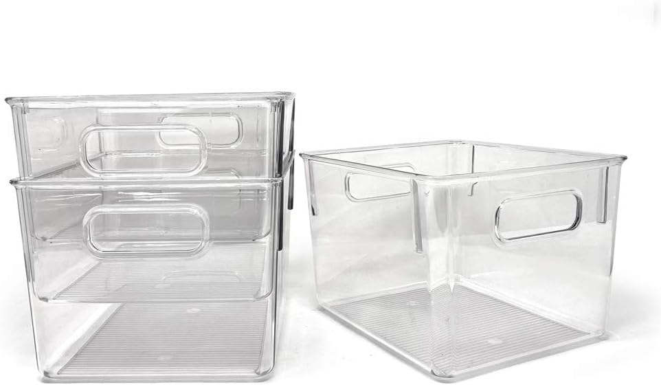 Isaac Jacobs 3-Pack Medium Clear Storage Bins with Handles, Plastic Organizer for Home or