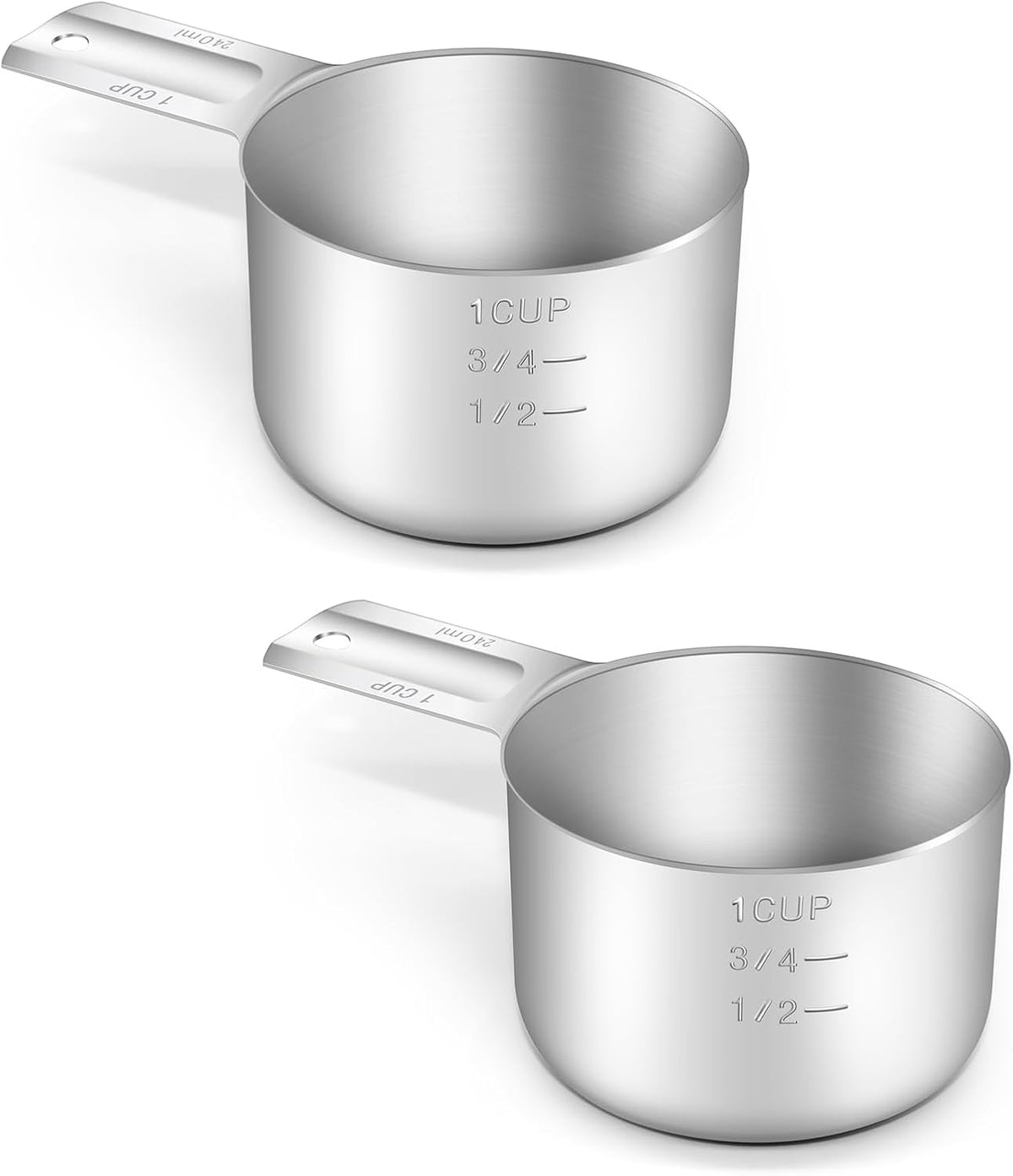 2PCS 1Cup (240ml, 8oz) Single Measuring Cup, Stainless Steel Measure Scoop, Metric and US