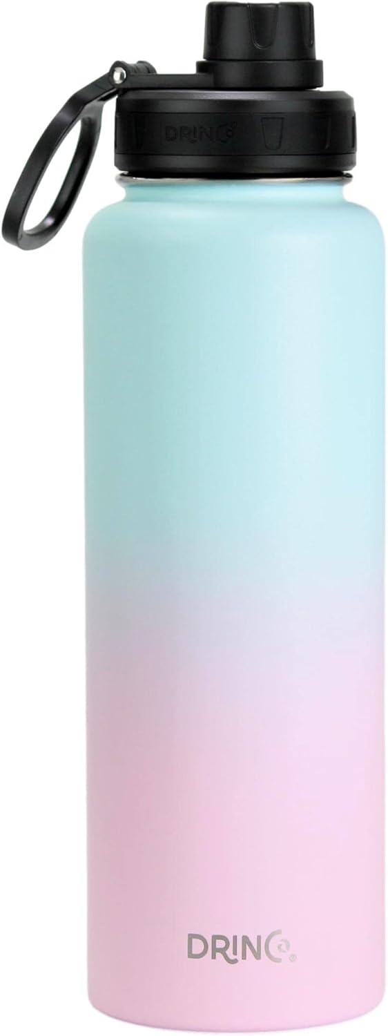 DRINCO Stainless Steel Water Bottle Spout Lid Vacuum Insulated Double Wall Water Bottle Wide Mouth
