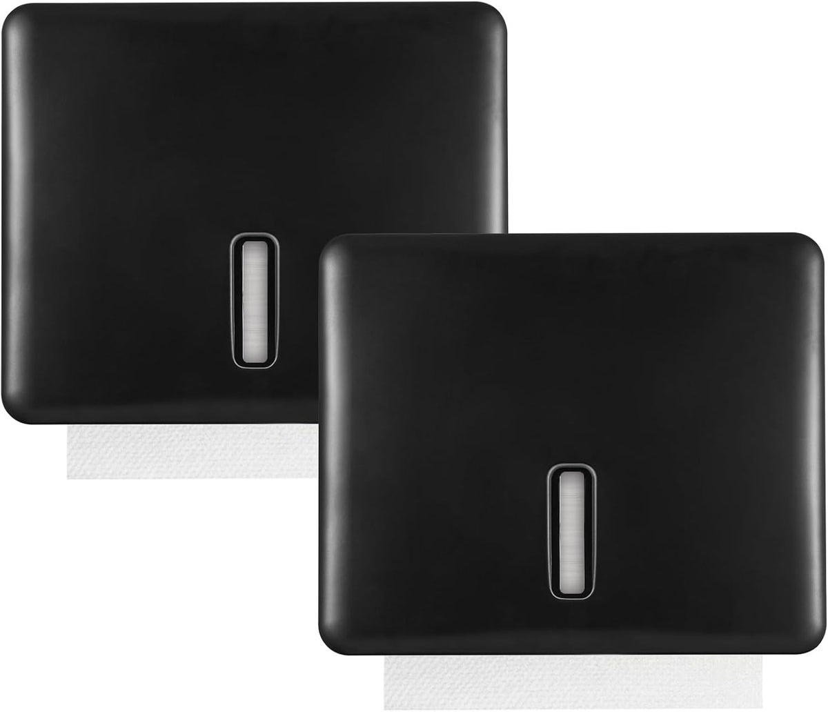 2-Pack Multifold Paper Towel Dispenser Wall Mount (Black) – Large Capacity C-Fold, Trifold, and