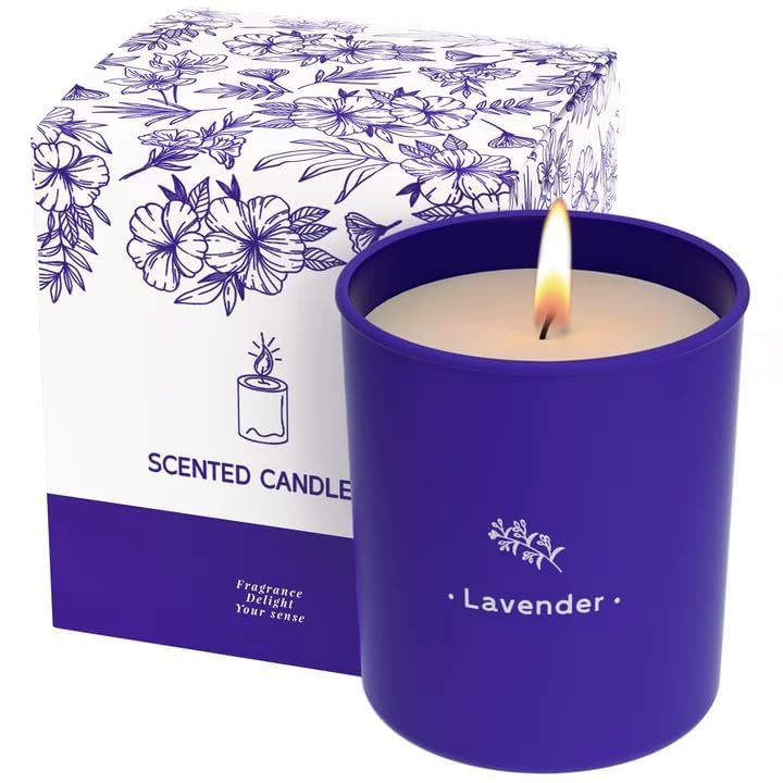 Lavender Scented Candle, 8 oz Soy Wax Jar Candle for Women, 45 Hour Burn