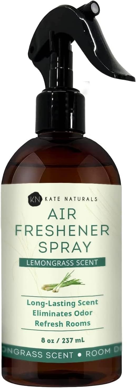 Kate Naturals Air Freshener Spray for Home. Lemongrass Essential Oil Odor Eliminator Room Freshener