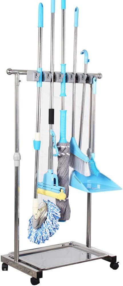 movable mop broom holder put wet mops floor standing cleaning tool rack stainless for schools
