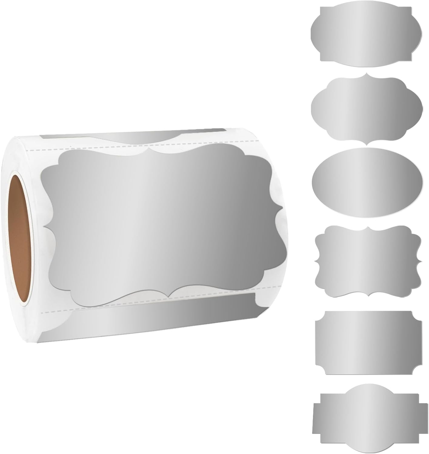 Silver Labels Stickers, 250 PCS 3" x 2" Fancy Shape Stickers Labels for Storage Box or Food Jars