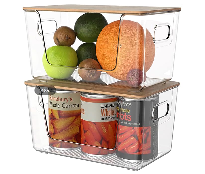 Trash Bag Holders with Bamboo Lids 2 Pack, Garbage Bag Dispenser with Lid, Open Front Stackable