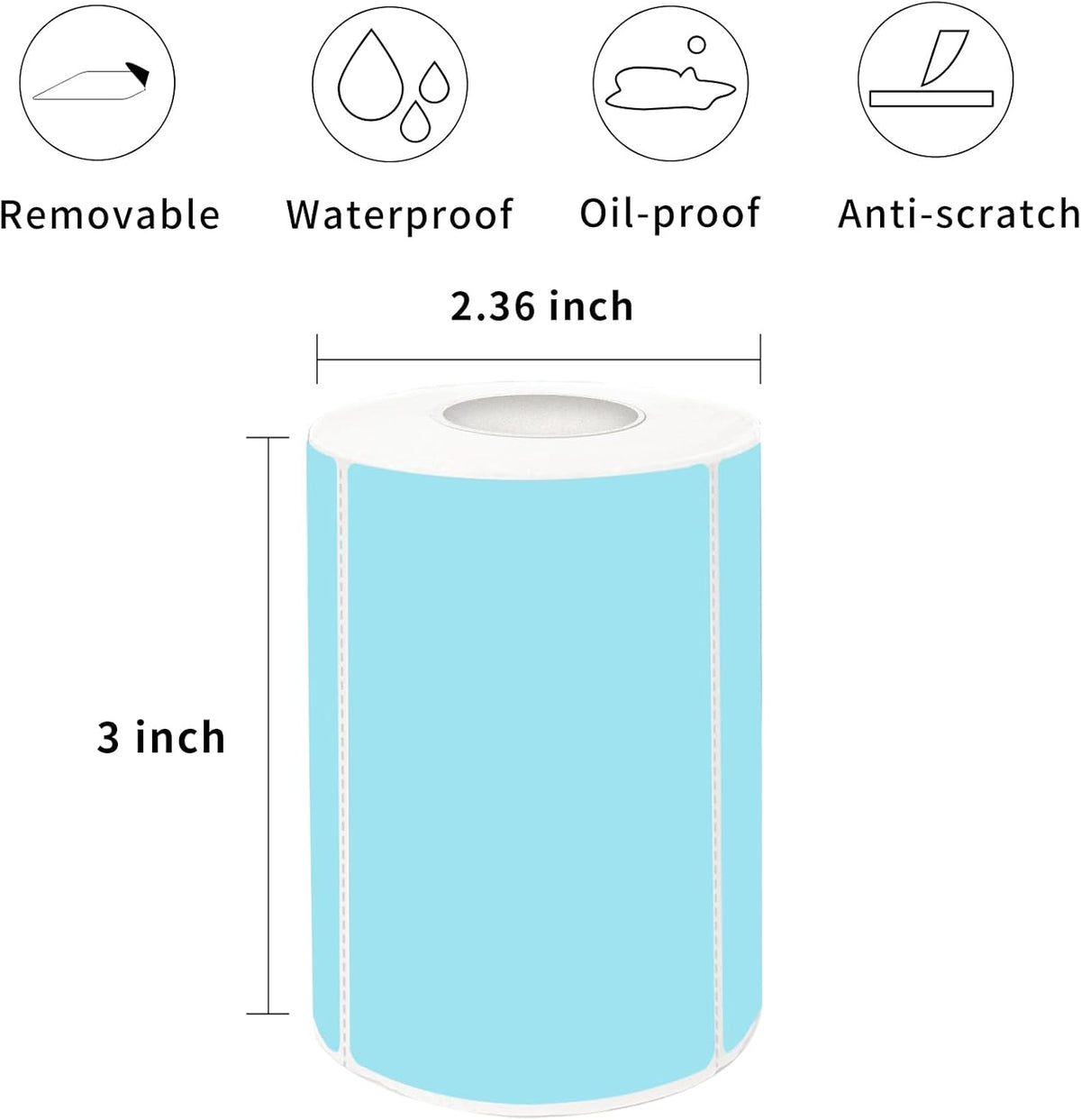2×3 Inch Blue Removable Thermal Labels,Self-Adhesive Square Direct Thermal Labels,300 Sheets per