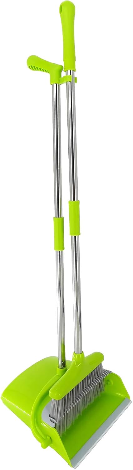 Extendable Long Handle Broom and Dustpan Set, Stainless Lightweight Upright Standing Broom and