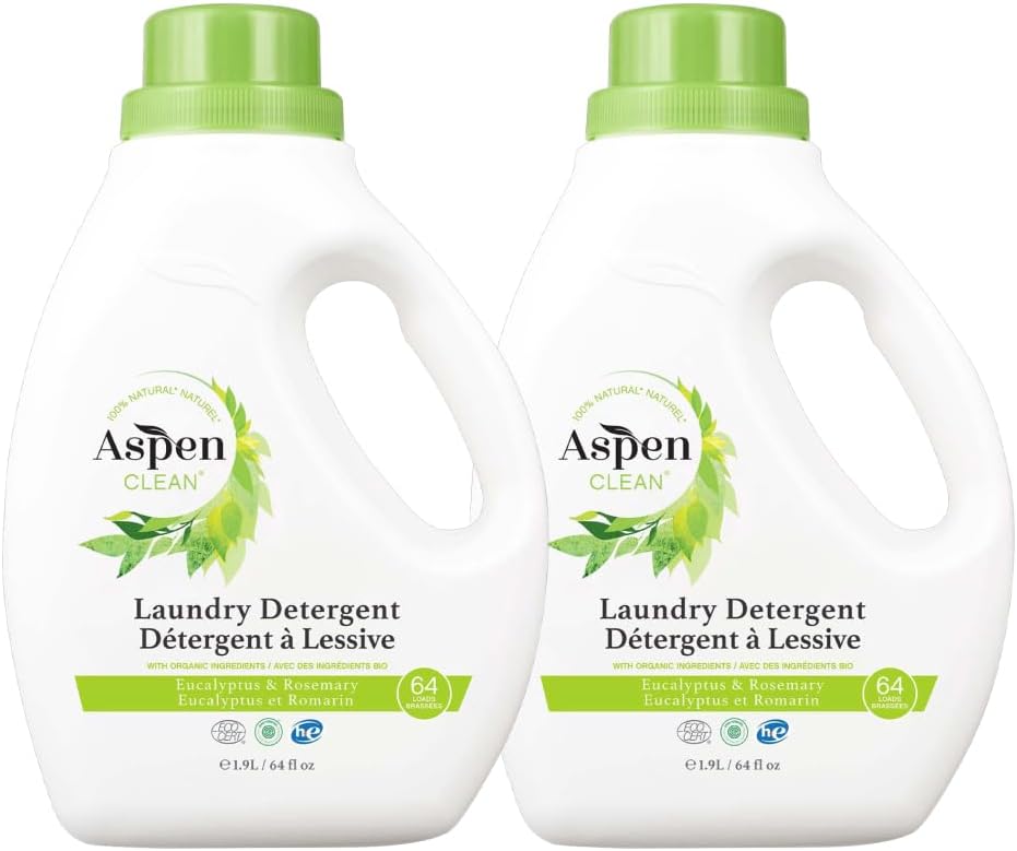 AspenClean Natural Laundry Detergent Eucalyptus & Rosemary - 100% Natural, Organic, HE Liquid