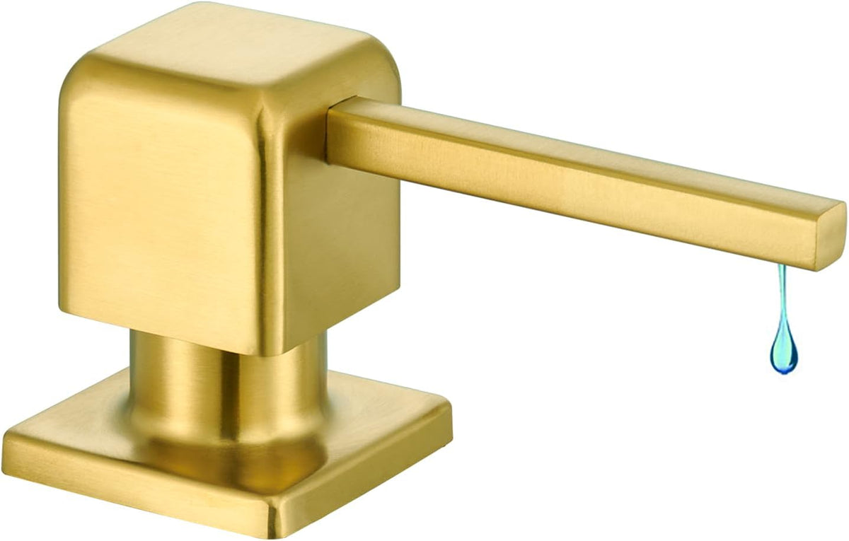 CREA Brushed Gold Soap Dispenser for Kitchen Sink, Kitchen Soap Dispenser Gold Square Built in Sink