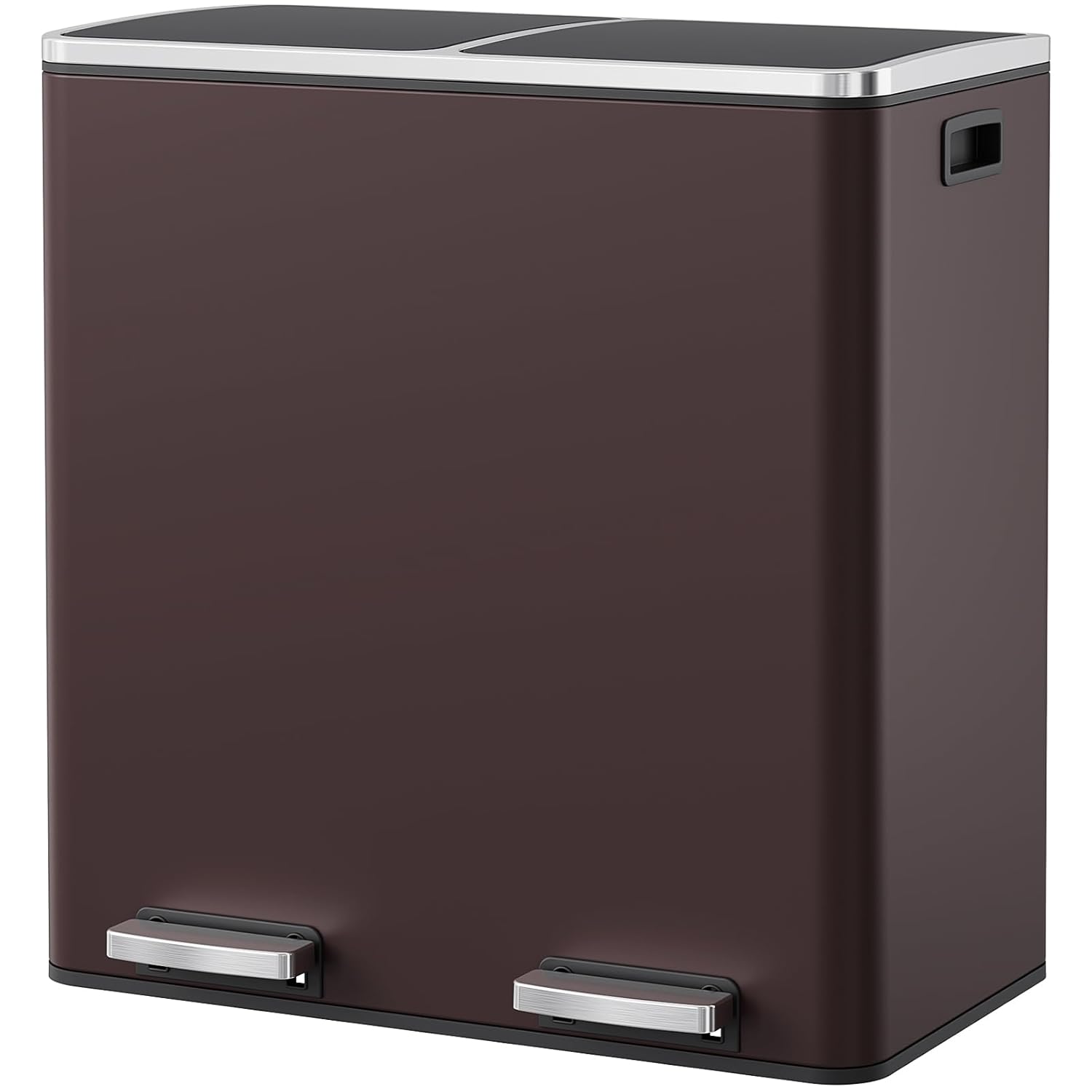 Arlopu 16 GallonStainless Steel Trash Can, 60L Dual Compartment, Metal Kitchen Step Recycle Bin
