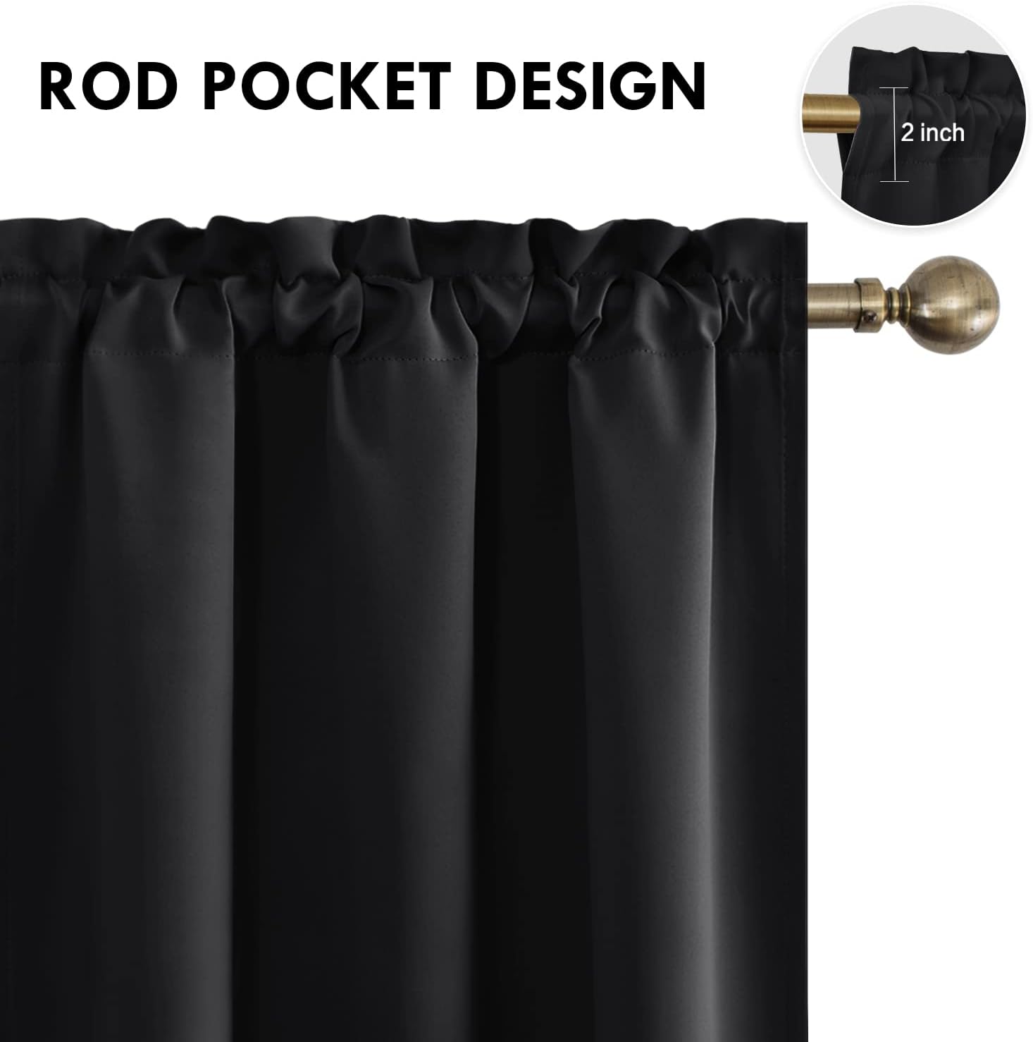 DWCN Black Blackout Curtains for Bedroom –Rod Pocket Thermal Insulated Room Darkening Drapes for