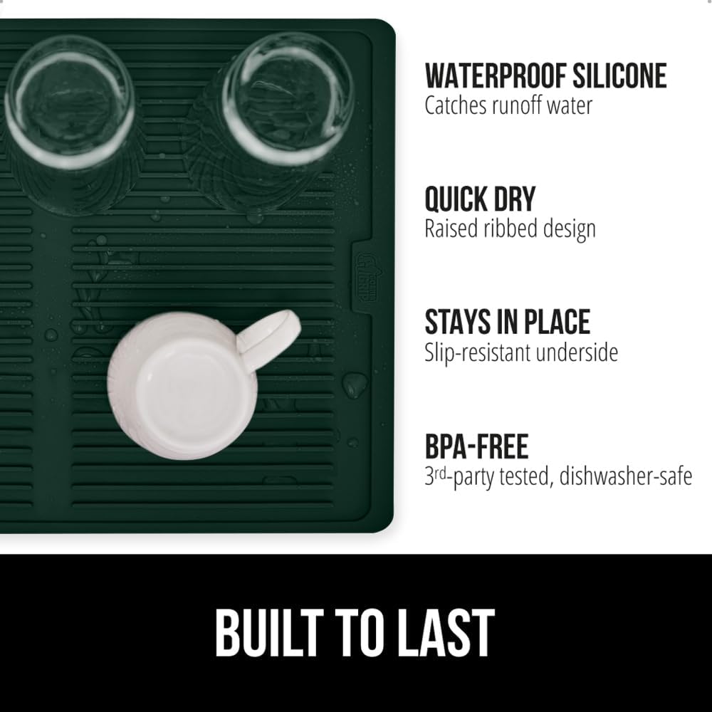 GORILLA GRIP 100% BPA-Free Silicone Dish Drying Mat for Kitchen Counter, Quick Dry, Water Catching