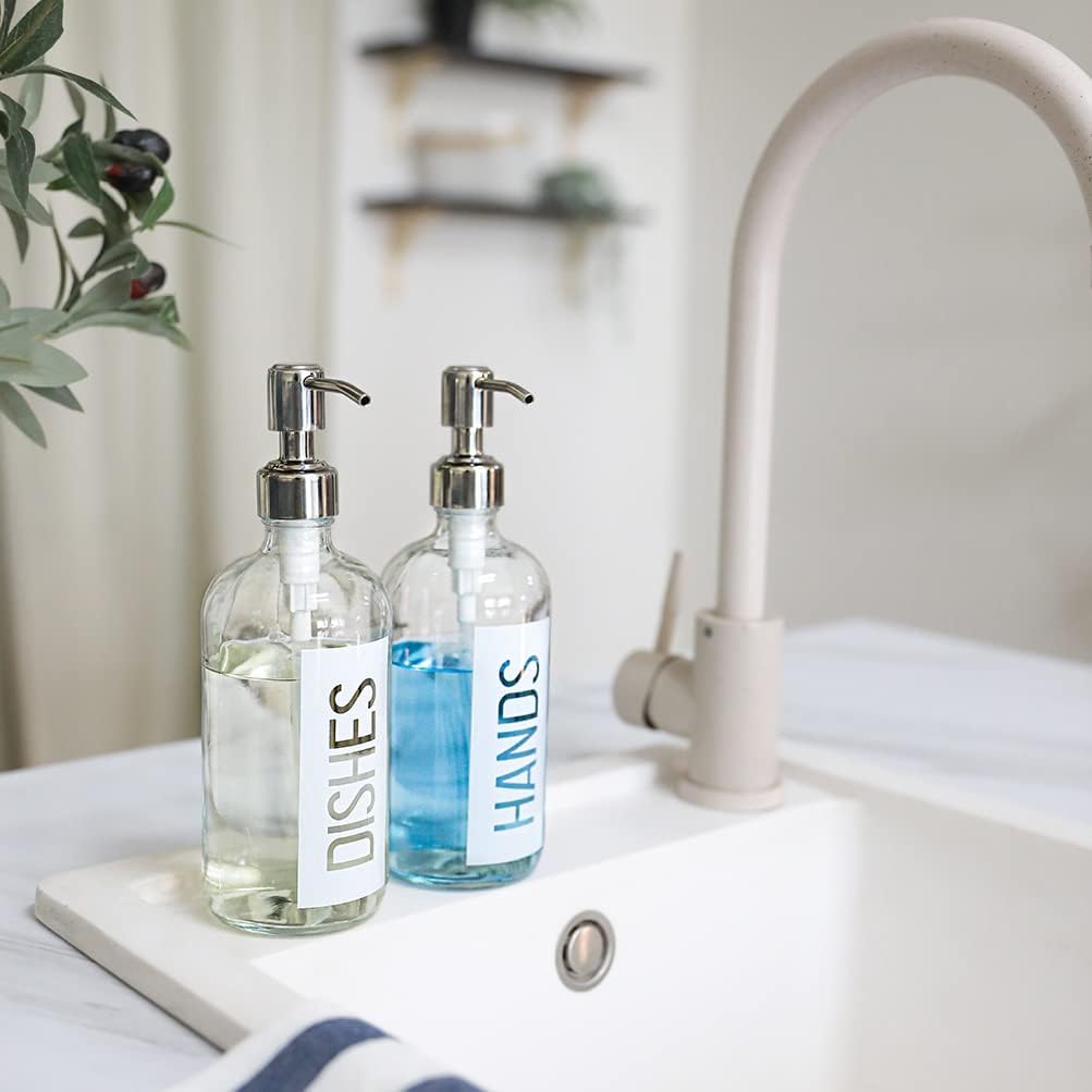 JASAI 2Pack 18OZ Glass Soap Dispenser with Rustproof 304 Stainless Steel Pump, Kitchen Soap