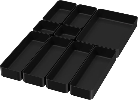 9 Pcs Stackable Drawer Organizer Trays Set, Multifunctional Stackable Storage Trays for Vanity