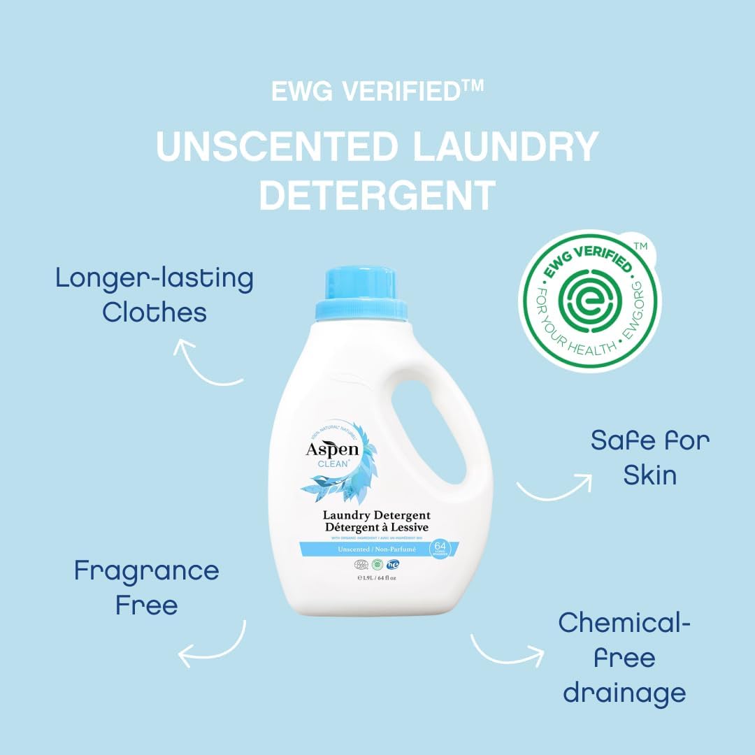 AspenClean Natural Laundry Detergent Unscented - 100% Natural, Organic, HE Liquid Laundry