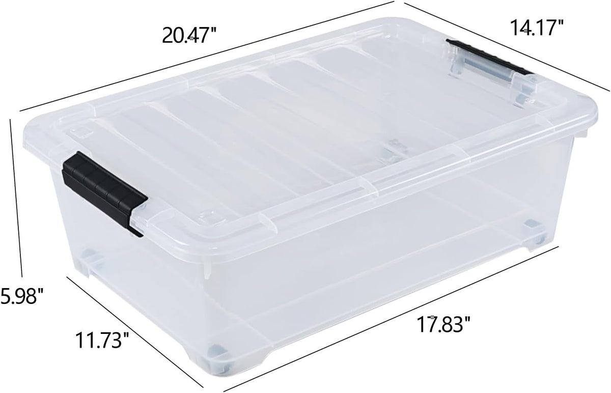 20 Quart Stackable Plastic Under Bed Bins with Lid, Set of 4 Clear Latch Storage Container with