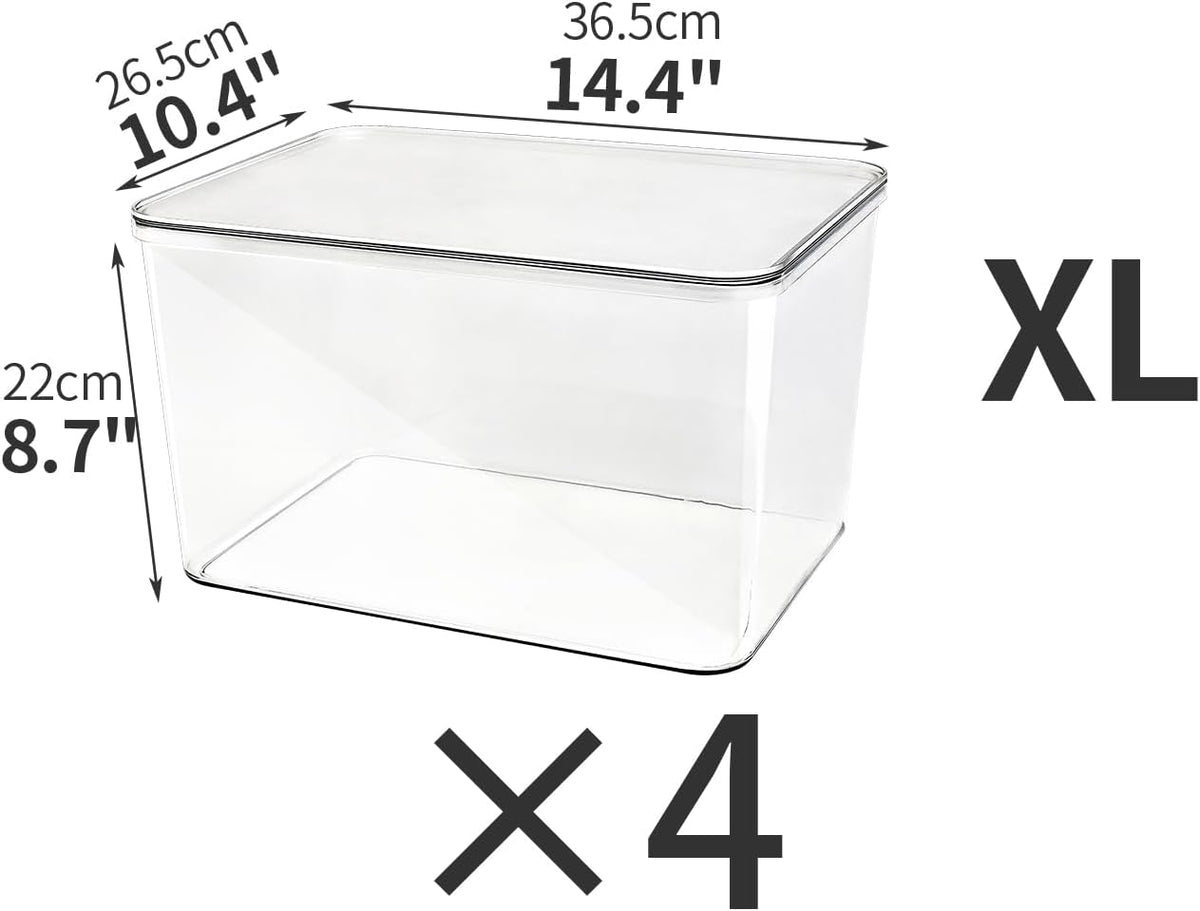 4-Piece Set,Plastic Storage Bin with Lid,Large Storage Containers,Stackable Lidded Storage Boxes