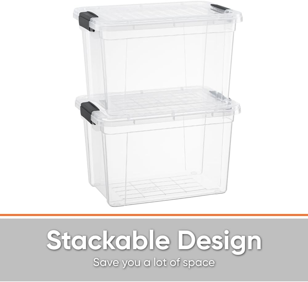 Superio Storage Bins with Lids- 2 Pack, 2.5 Qt Clear Boxes for Organizing, Stackable Plastic
