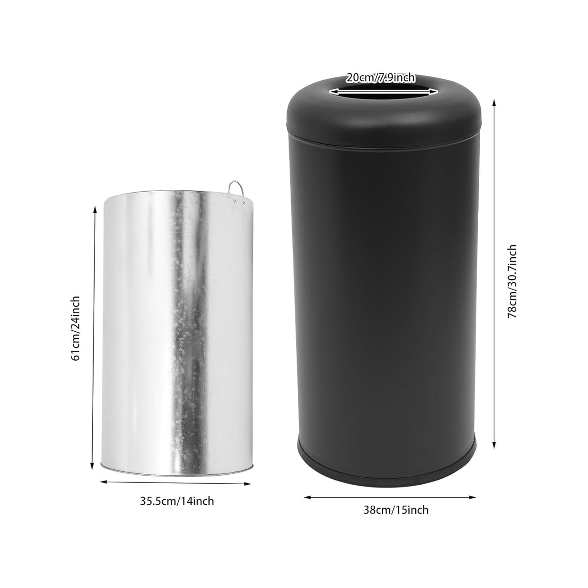 58.6 Liter / 15.48 Gallon Commercial Open Top Trash Can White Stainless Steel Trash Can Outdoor