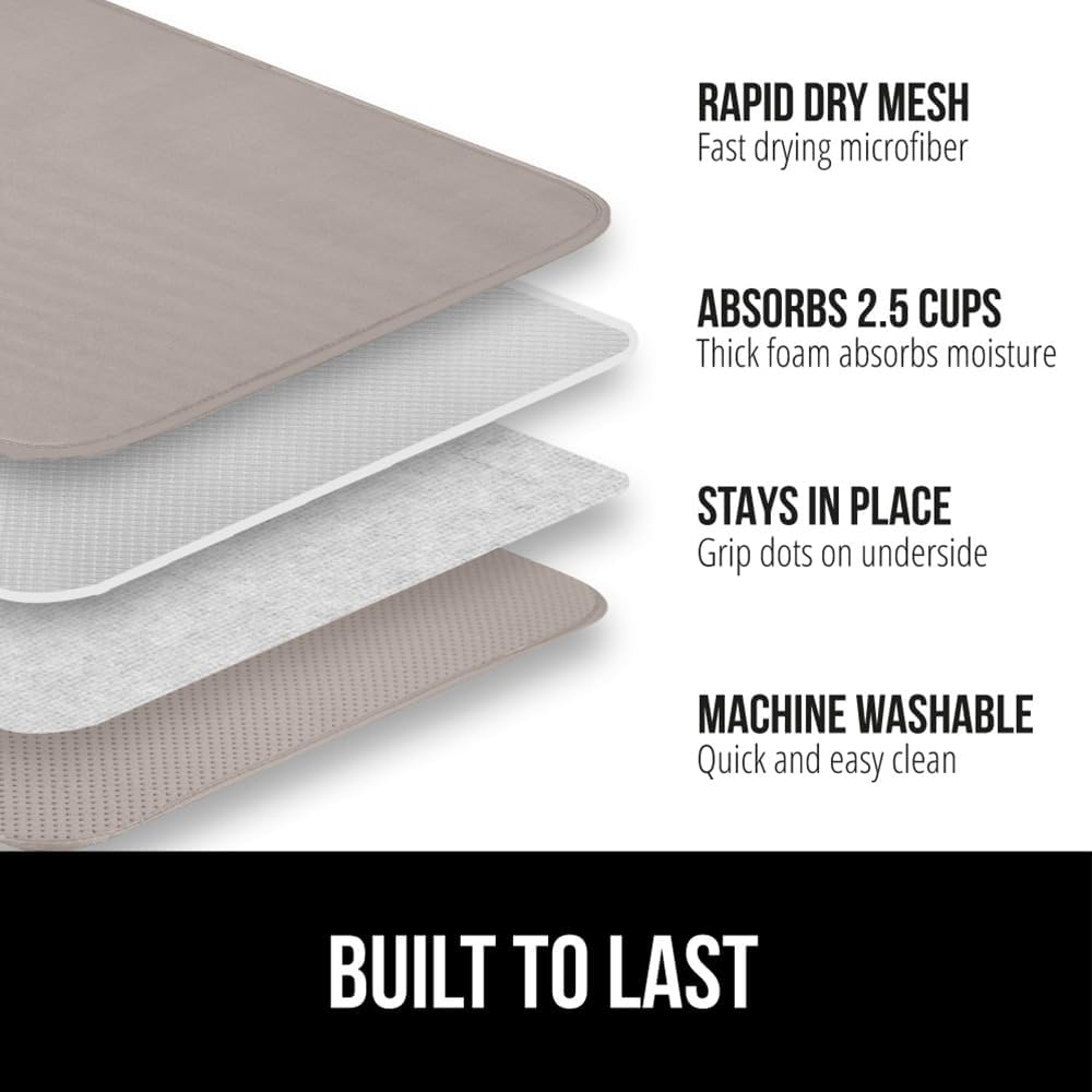 GORILLA GRIP Ultra Water Absorbent Microfiber Dish Drying Mat, Quick Dry Thick Mesh, Slip Resistant