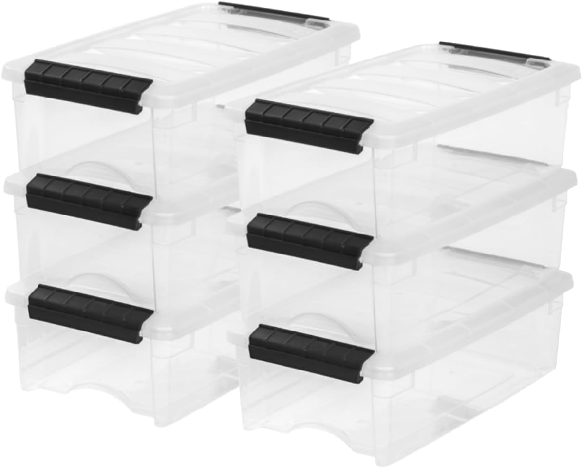 IRIS USA 6-Pack Storage Bins with Lids, 6 Quart, Made in USA Stackable See-Through Organizing
