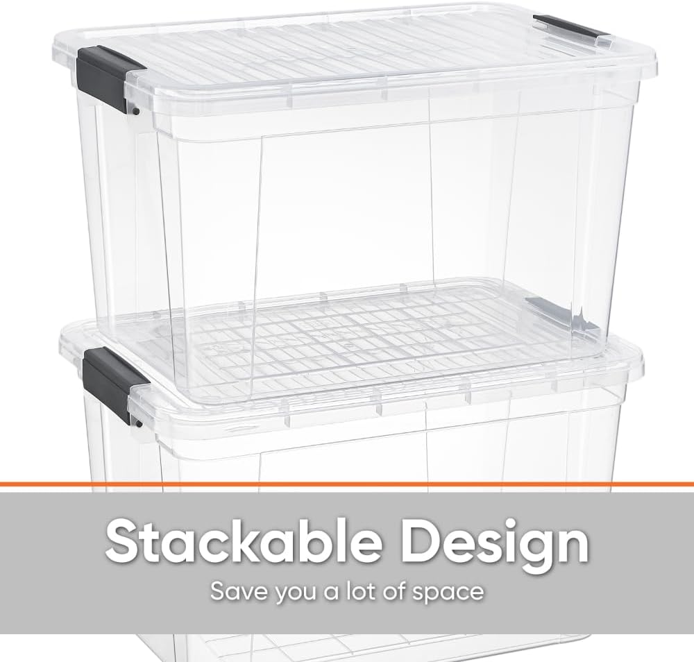 Superio Clear Storage Boxes with Lids, 14.25 Quart Plastic Container Bins for Organizing, Stackable