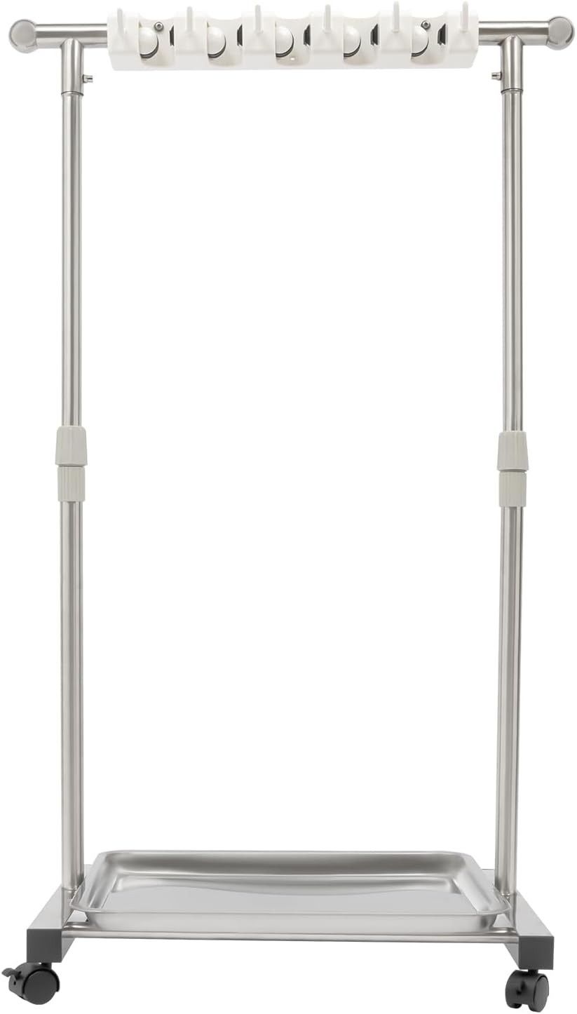 Broom Mop Holder, Movable Put Wet Mops Broom Floor Standing Cleaning Tool Rack 6 Hook and 5 Slots