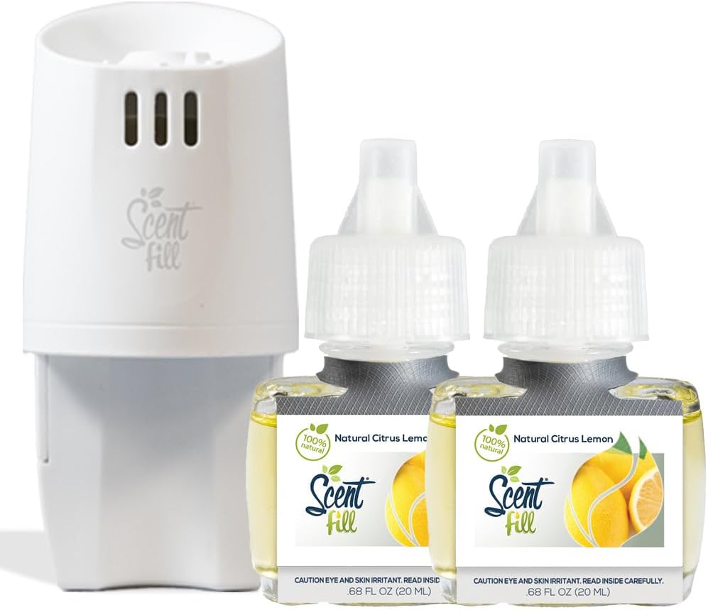 Scent Fill 100% Natural Lemon & Citrus Plug in Air Freshener, Scented Oil Refills, 2 Refills +