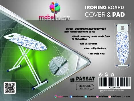 Mabel Home ironing Board Padded Cover, 100% Cotton (6 Different size & Pattern) (18" x 47" /